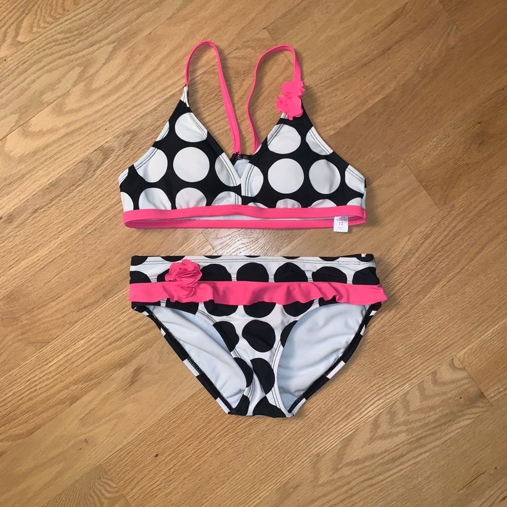 Justice Girls Black Pok a Dot Bathing Suit